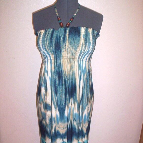 Jon & Anna Small Summer South of the Border Smocked Halter Beaded Tie Sundress - Picture 4 of 10